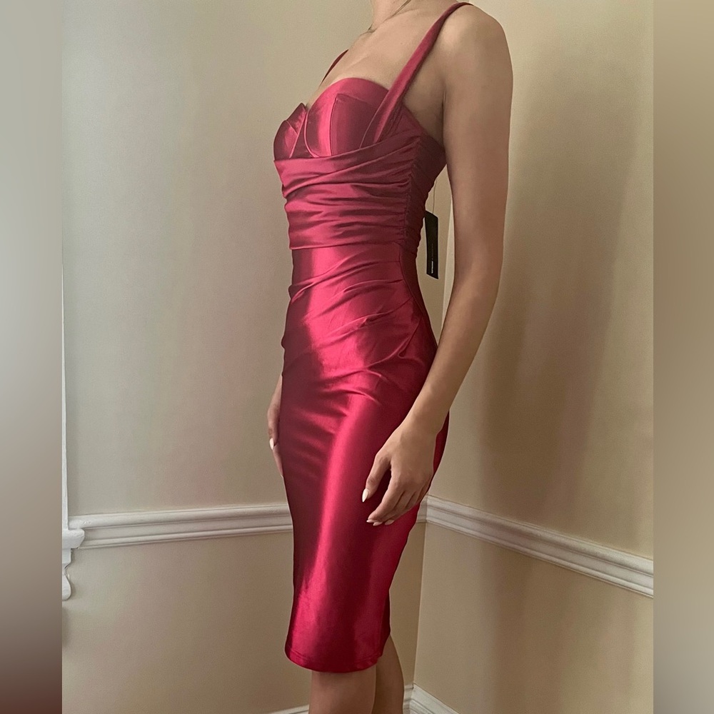 Fashion Nova Red/Pink Satin Bodycon Dress Size Small NWT